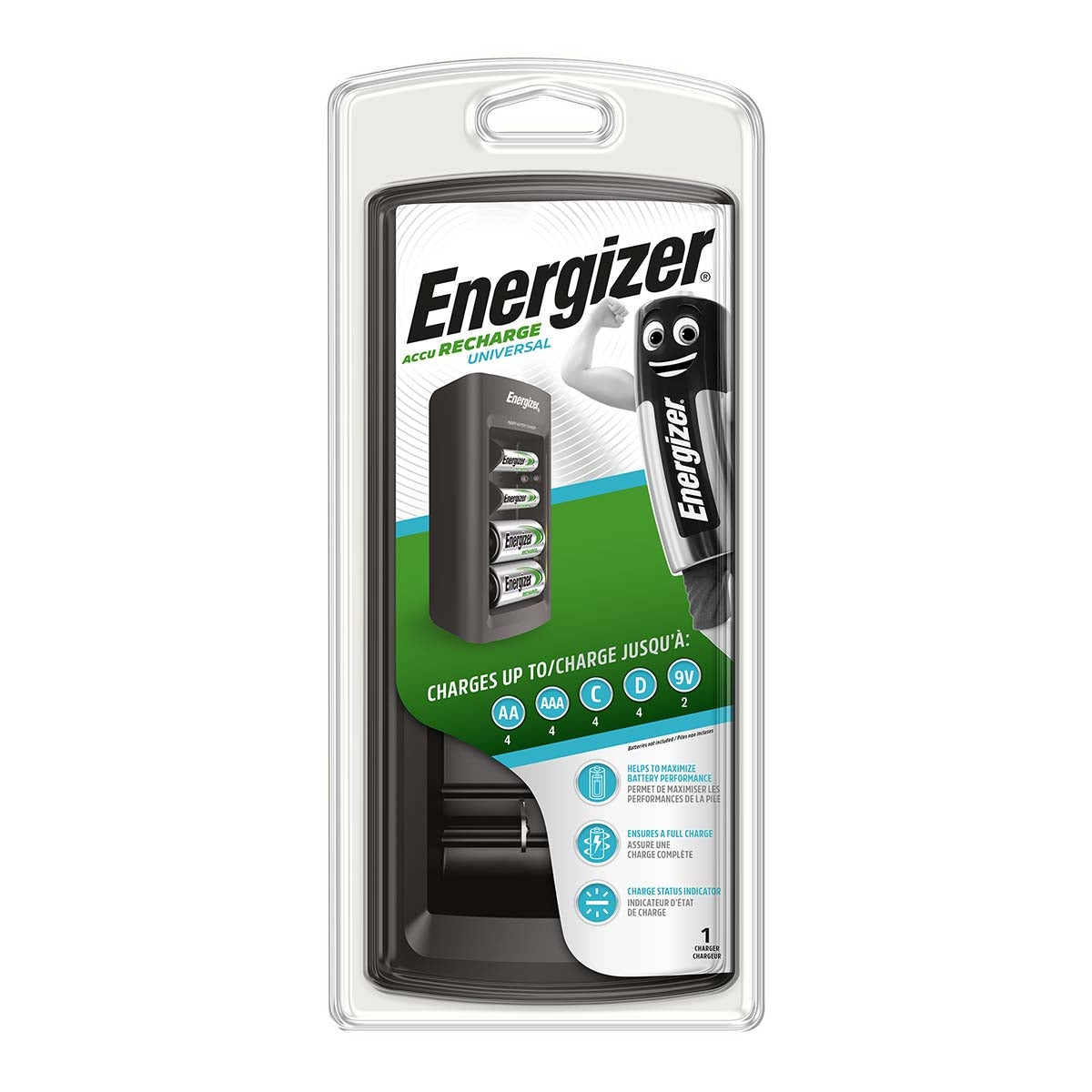 NiMH Battery Charger AA / AAA | 1.2 / 9 V DC | Maintenance charge | French / Type C (CEE 7/16) | Battery Type Energy: AA / AAA / C / D / E-Block | Black