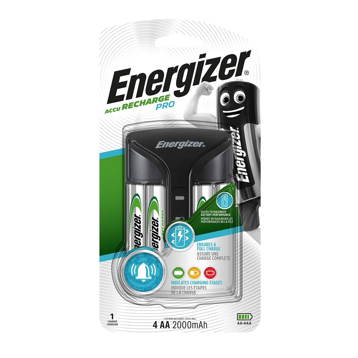 NiMH Battery Charger AA / AAA | 1.2 V DC | 4x AA/HR6 2000 mAh | Euro / Type-C (CEE 7/16) | Battery type energy: AA | Black