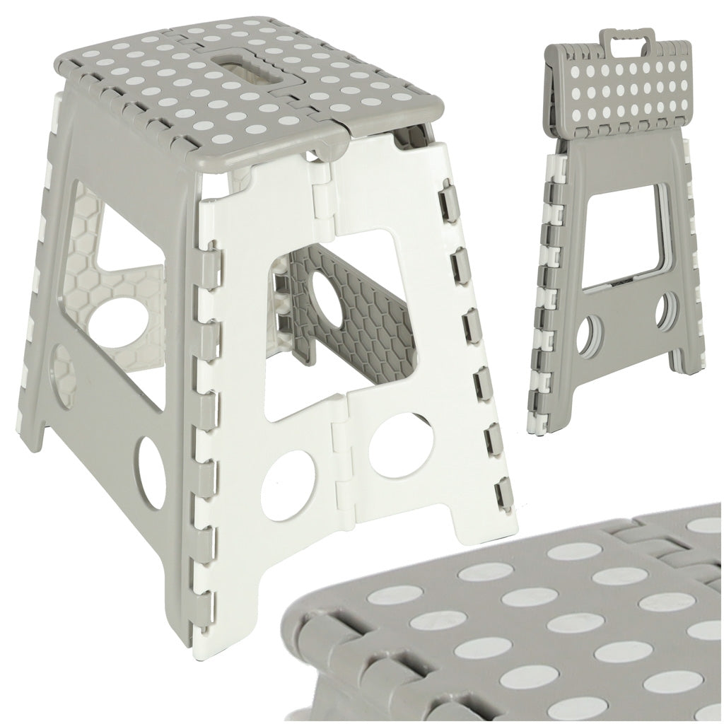 Non-slip folding stool high 39cm light grey
