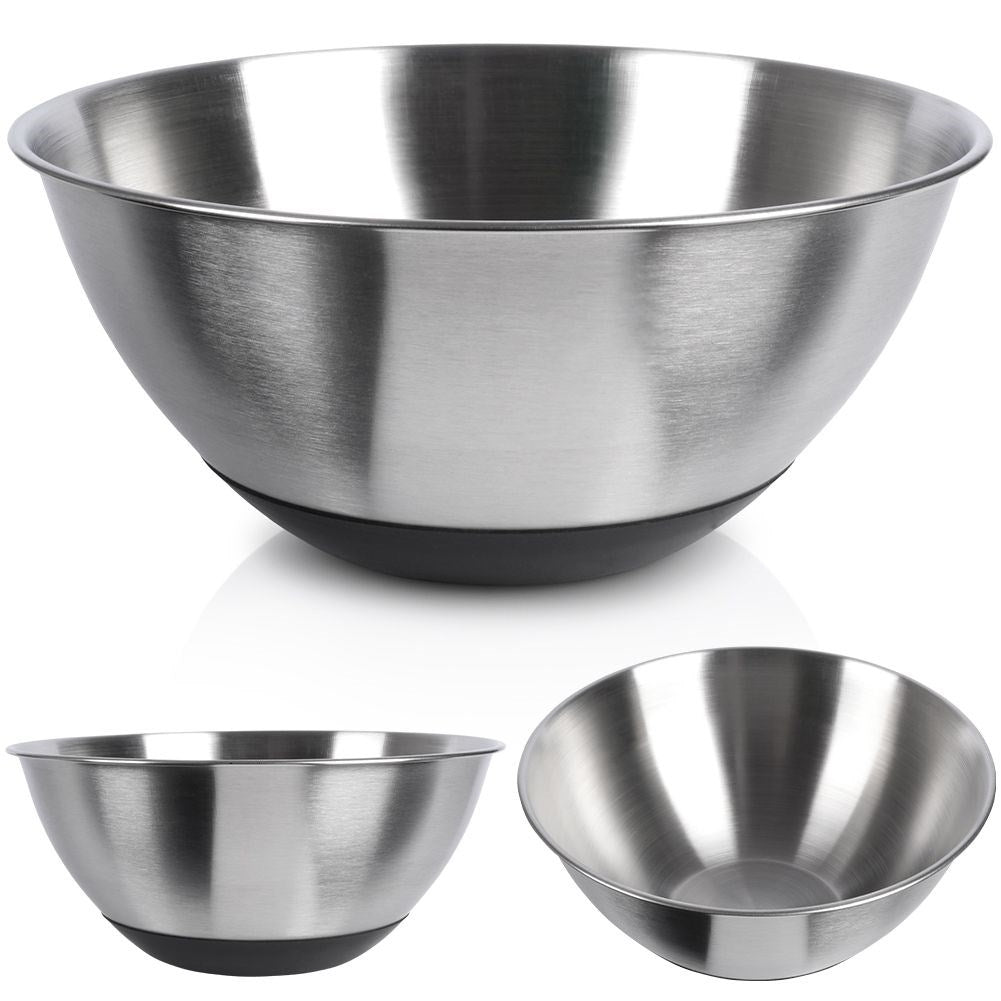 Non-slip stainless steel bowl with versatile use in the kitchen