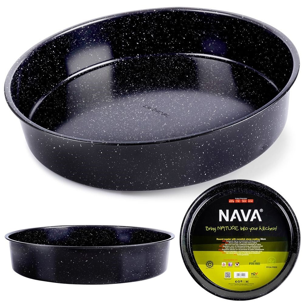 Non-stick baking pan for cakes, pizza and meat.