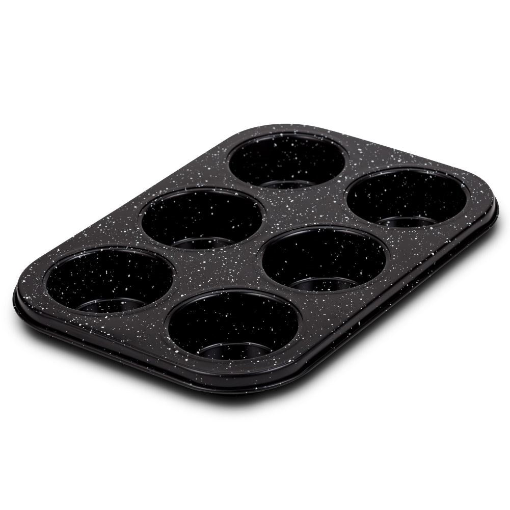 Non-stick muffin tin with granite coatingMuffin tin with Non-Stick Granite coatingDiscover our muffin tin with non-stick granite coating, perfect for baking 6 muffins at a time. This baking pan is ideal for both gas and electric ovens, making it a
