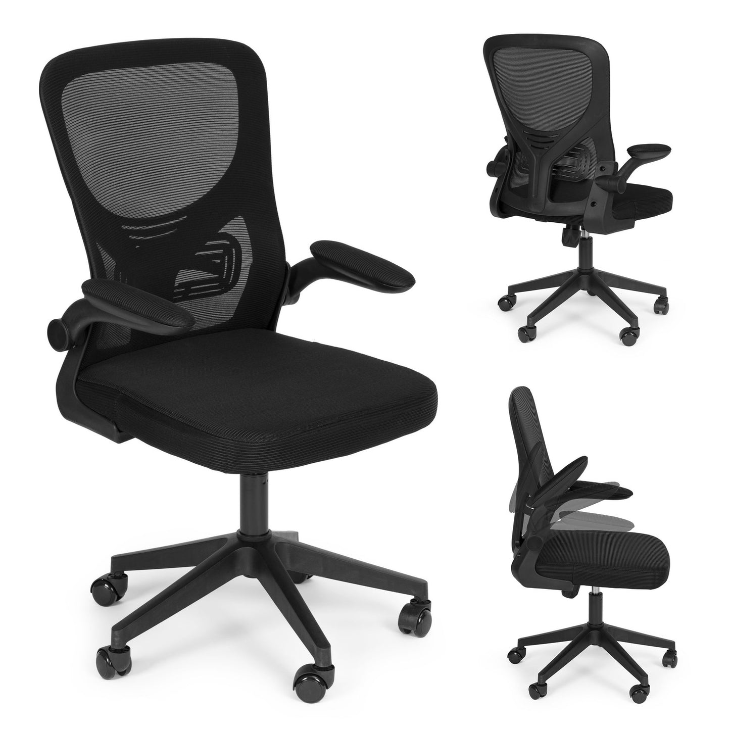 Office swivel chair, contoured, adjustable, black armrests, ModernHome