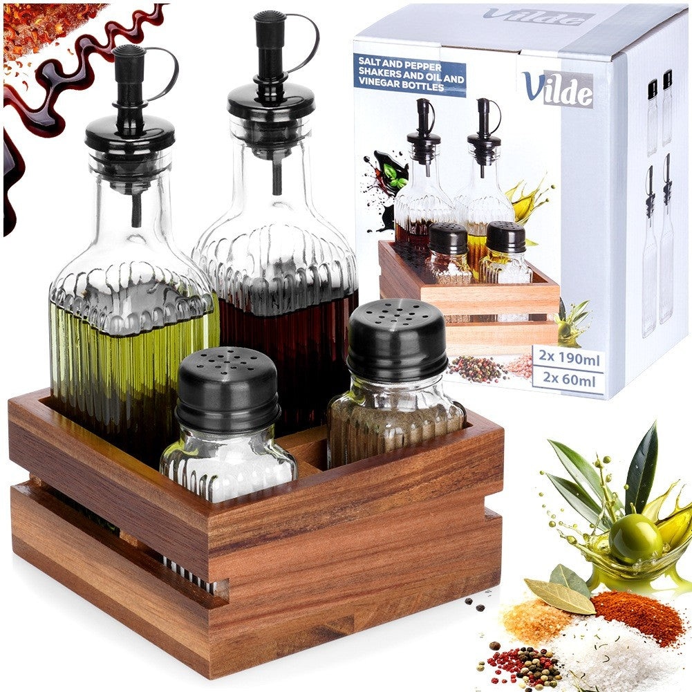 Oil and Vinegar Bottles Set with Stand, 5 Pieces