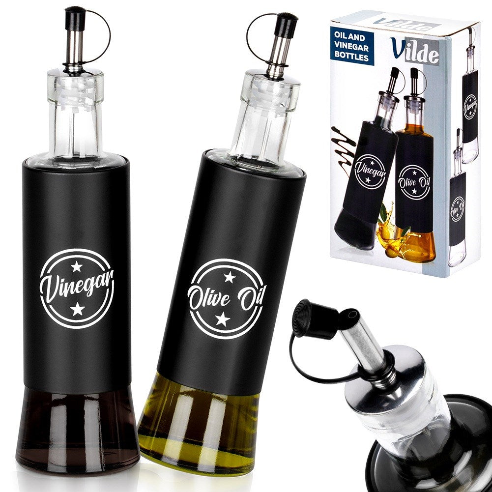 Oil and vinegar bottles, black glass, 300 ml, 2 pcs.