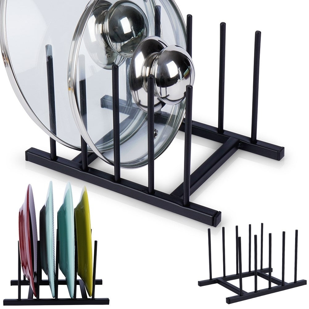 Organizer in black metal for plates and lids, modern style