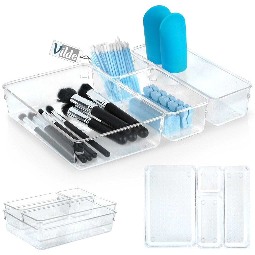 Organizer with 4 acrylic containers for makeup and jewelry