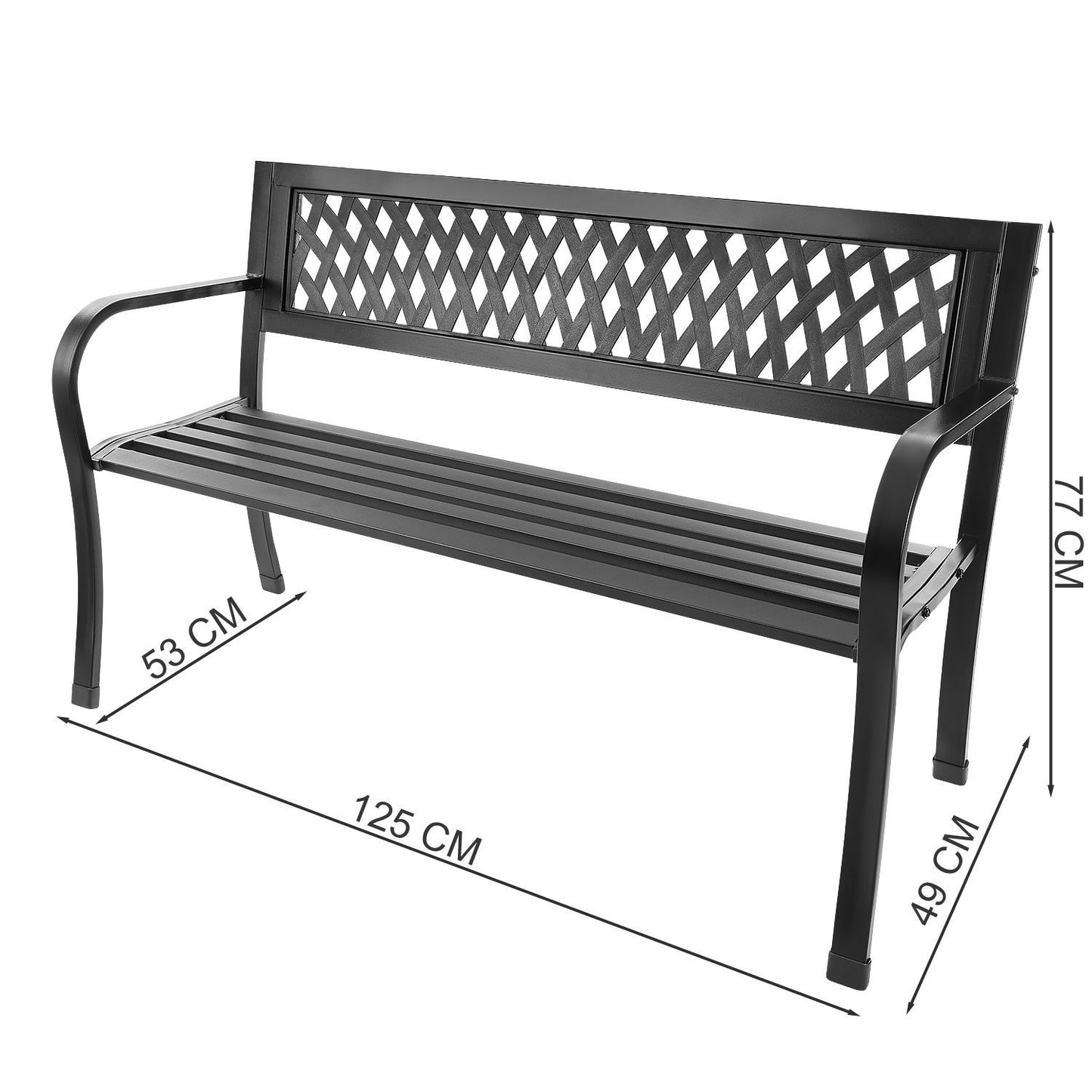 Ornamental garden bench with backrest, park bench for terrace and balcony, metal construction