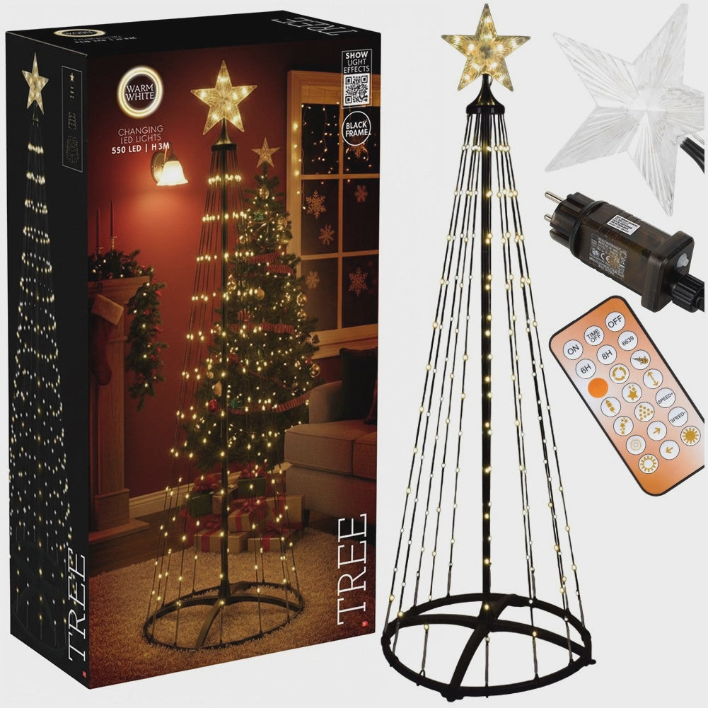 Outdoor LED Christmas Cone Tree, 3m, 550 Lights, Remote