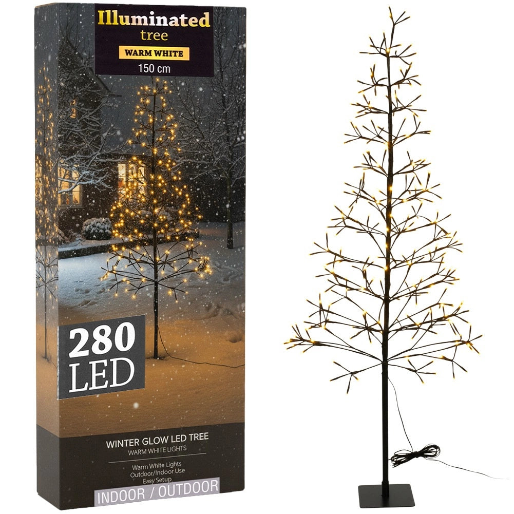 Outdoor LED Twig Tree, 280 Lights, 150 cm, Metal Base