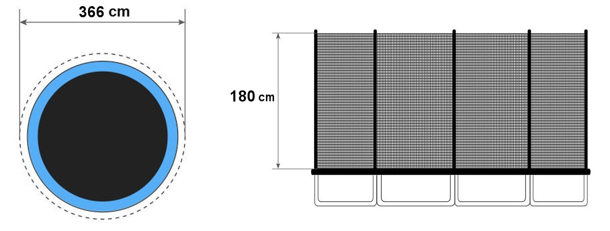 Outdoor trampoline net 366cm 12ft/8 posts