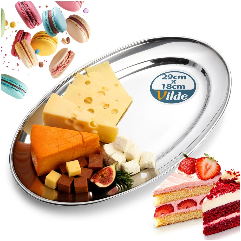 Oval Stainless Steel Serving Platter, 29x18 cm