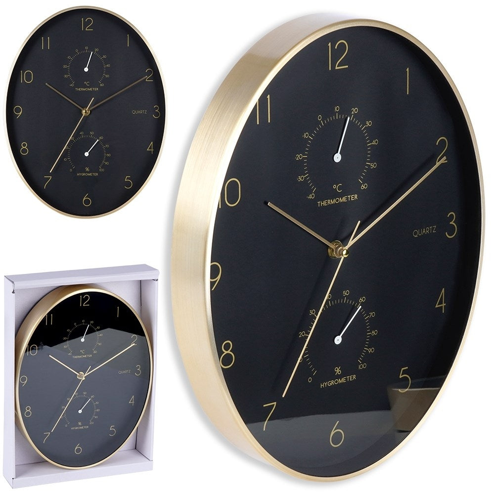 Oval Wall Clock with Thermometer and Hygrometer 27x34.5 cm
