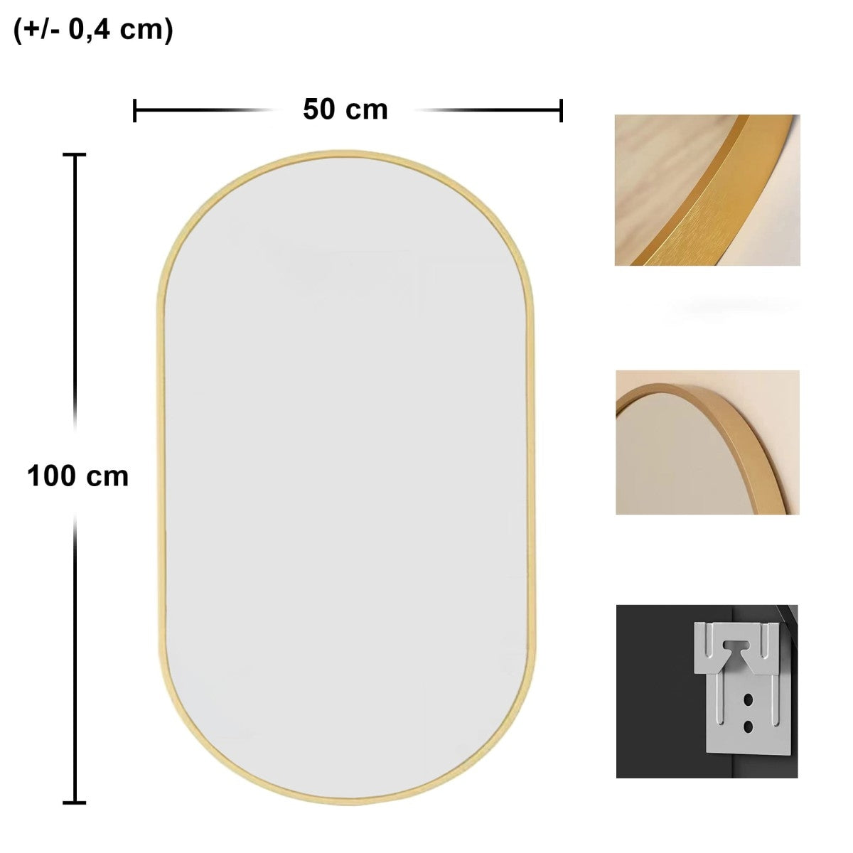 Oval Wall Mirror 100x50 cm – Gold Aluminum Frame