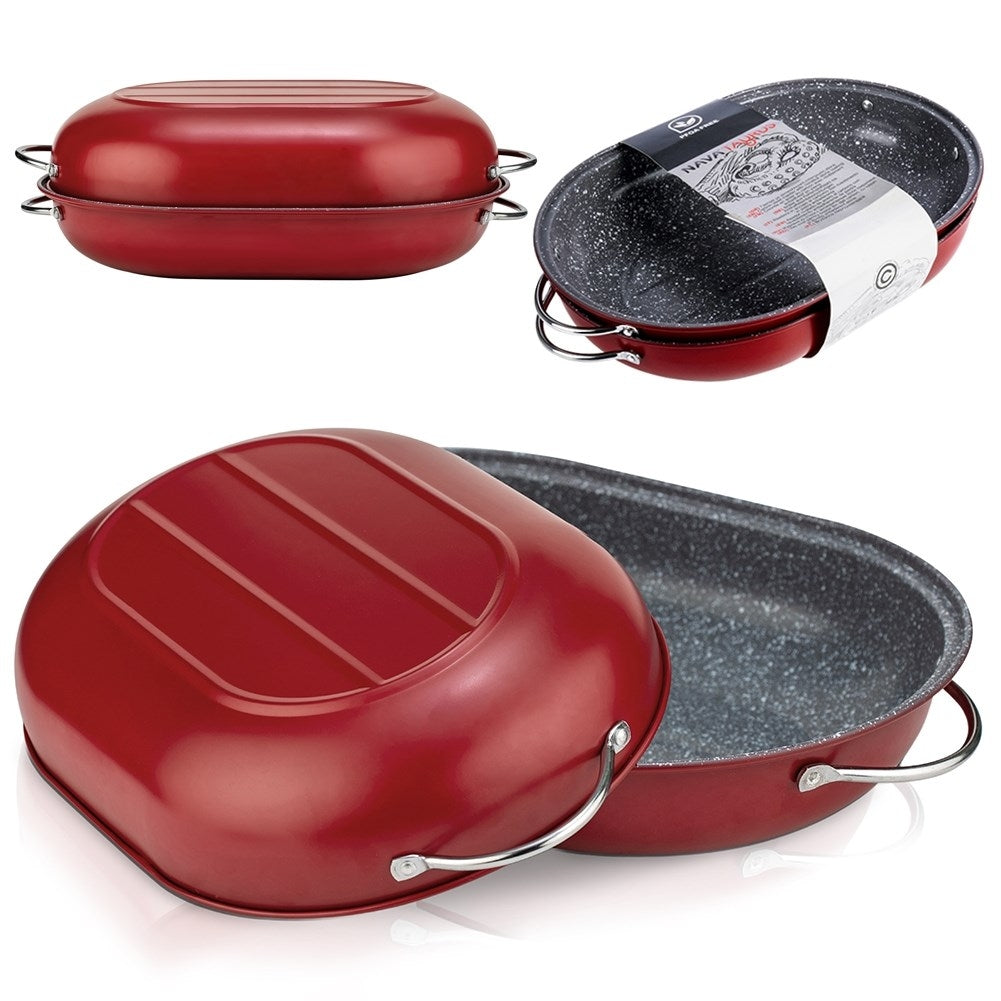 Oval oven form with non-stick granite coating and lid