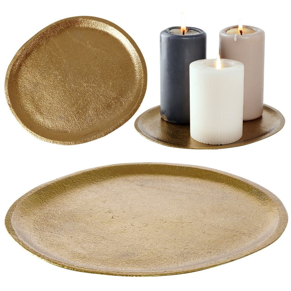 Oval tray for decoration and light, gold aluminium