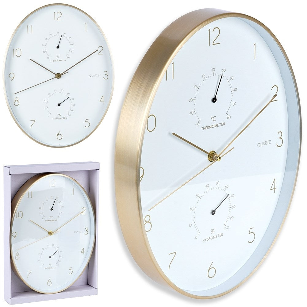 Oval wall clock 27x34.5 cm with thermometer and hygrometer