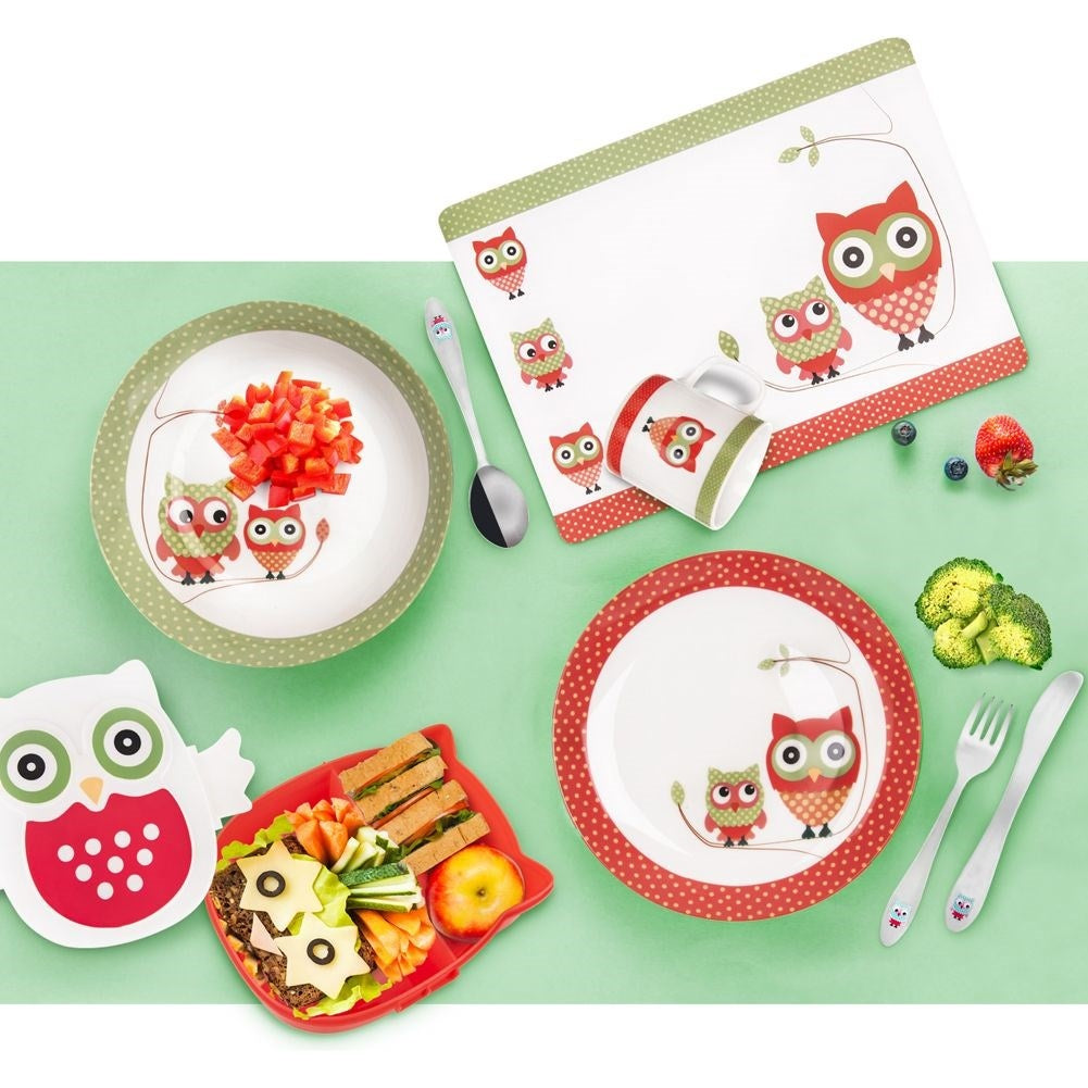 Owl food box with two compartments and wing clip for children