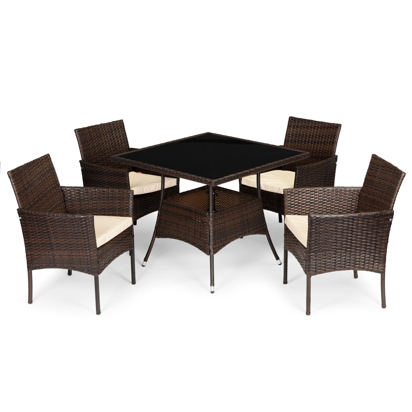 PREGASIO rattan garden furniture set with 4 chairs and a table with a glass top
