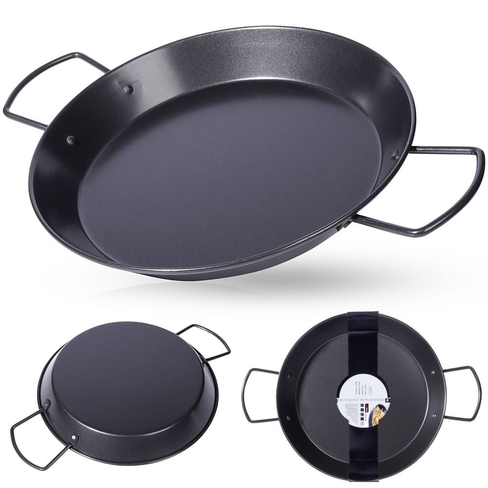 Paella frying pan with non-stick and ergonomic handle