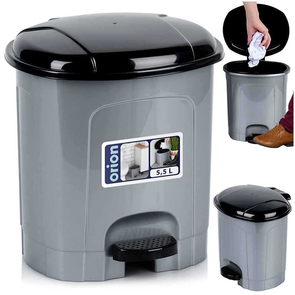 Pedal waste bin plastic gray 5.5 l