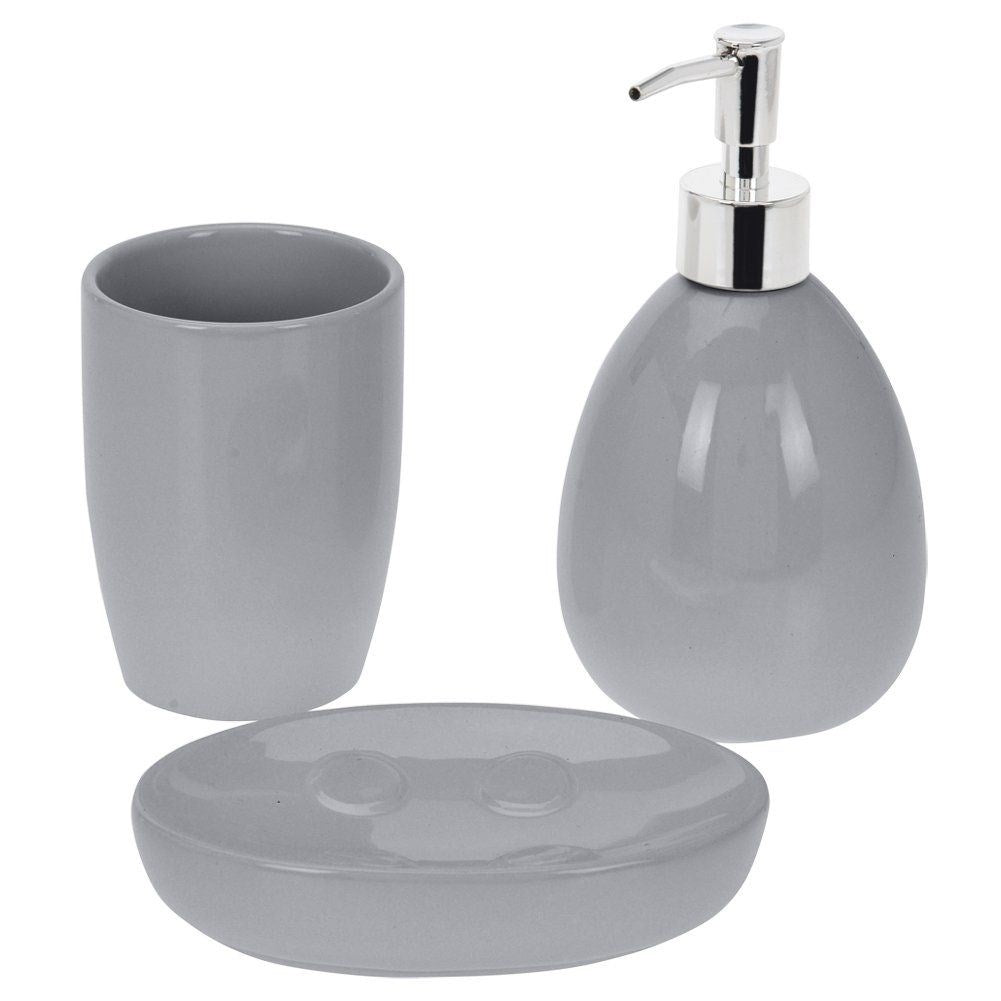 Perfect bathroom set: soap pump, toothbrush holder, mug