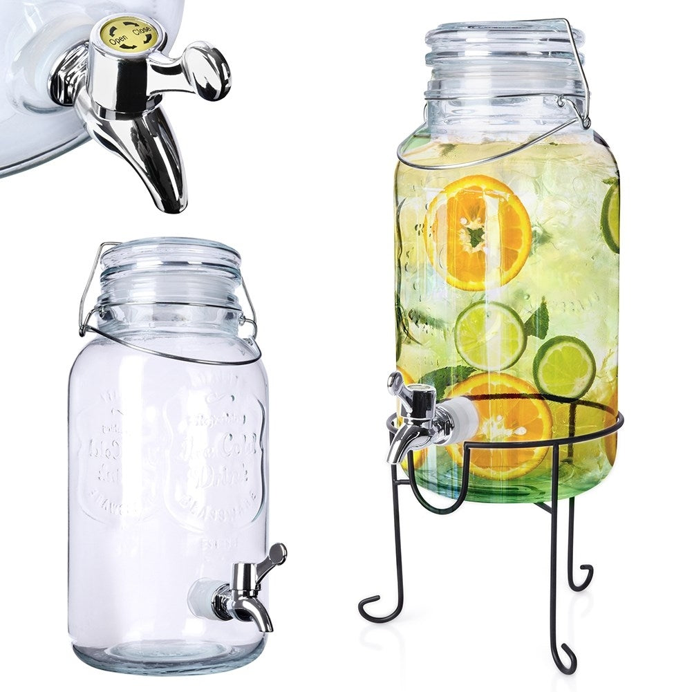 Perfect glass jar with tap and stand for lemonade and drinks