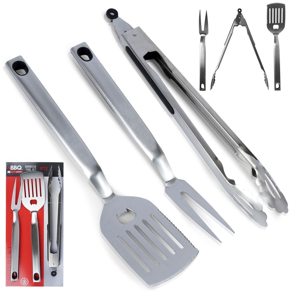Perfect grill tools: 3-piece stainless steel set with handles