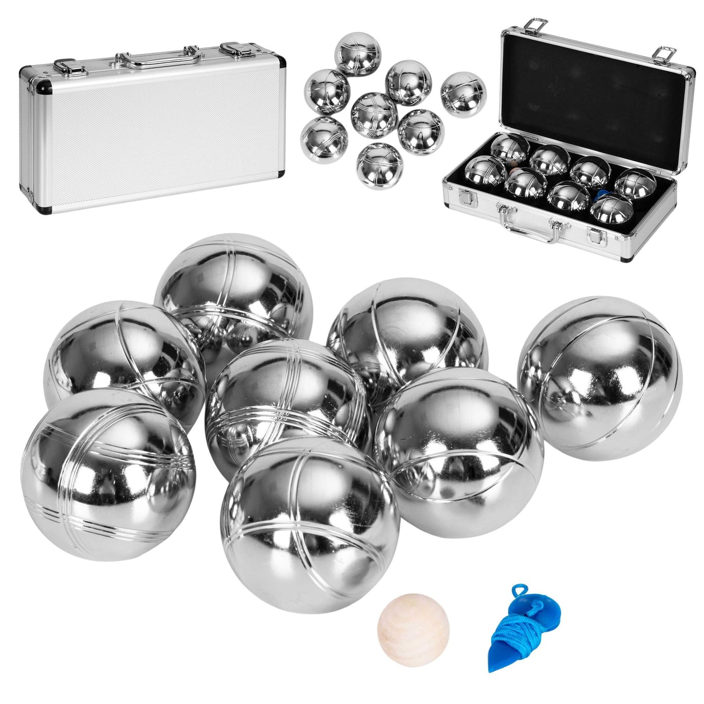 Petanque Boules Set, 8 Chrome Steel Balls + Case