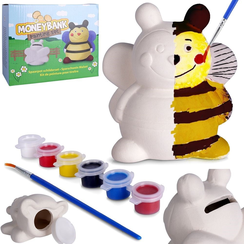 Piggy Bank Bee for Own Painting with Paints and Brush