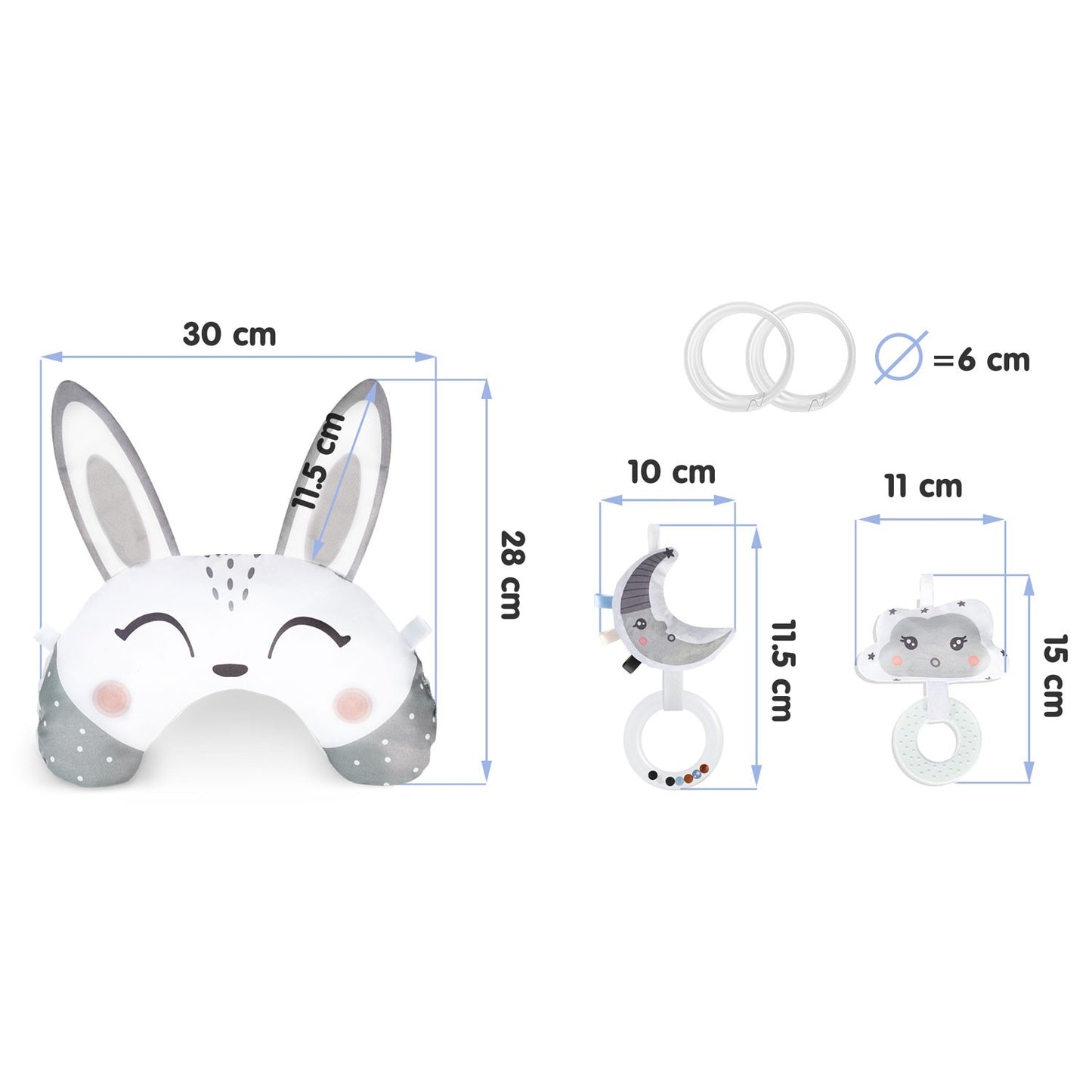 Pillow with a rattle and teether for Nukido mats