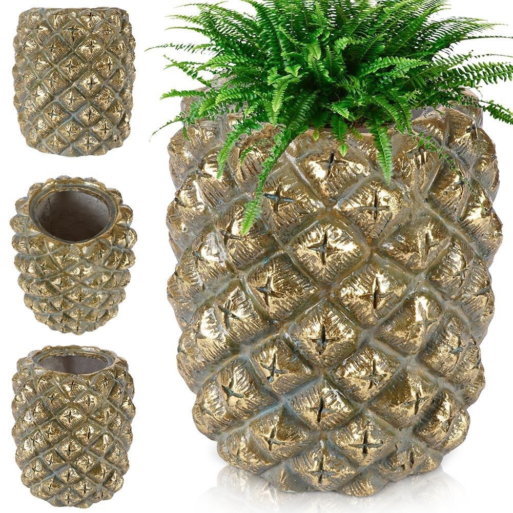 Pineapple-shaped pot in gold for exclusive interior design