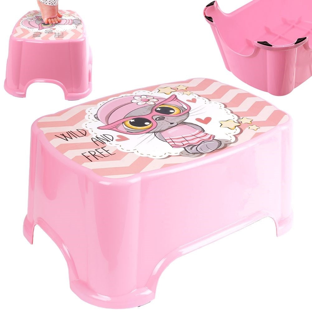 Pink children's stool made of durable plastic for bathrooms and rooms