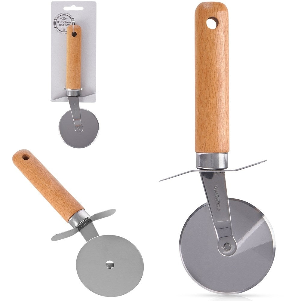 Pizza cutter in stainless steel and beech wood, perfect for pizza lovers