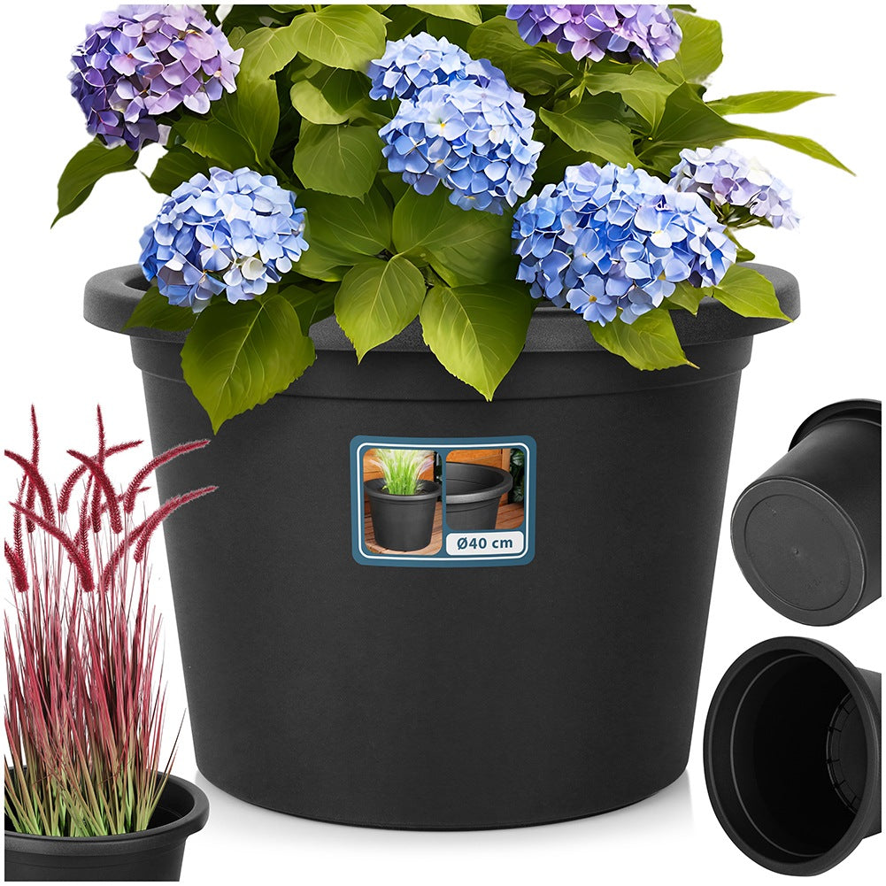 Plastic garden pot black round 39 cm