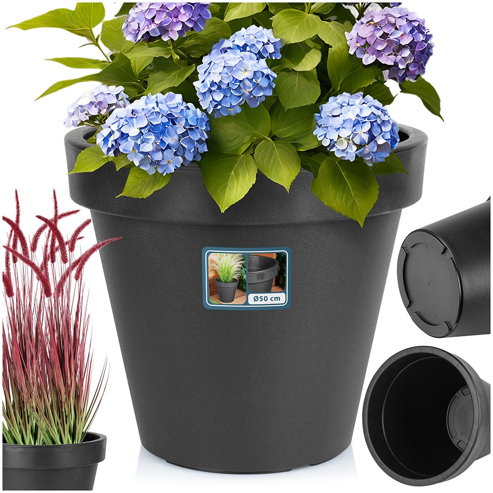 Plastic garden pot black round 48 cm