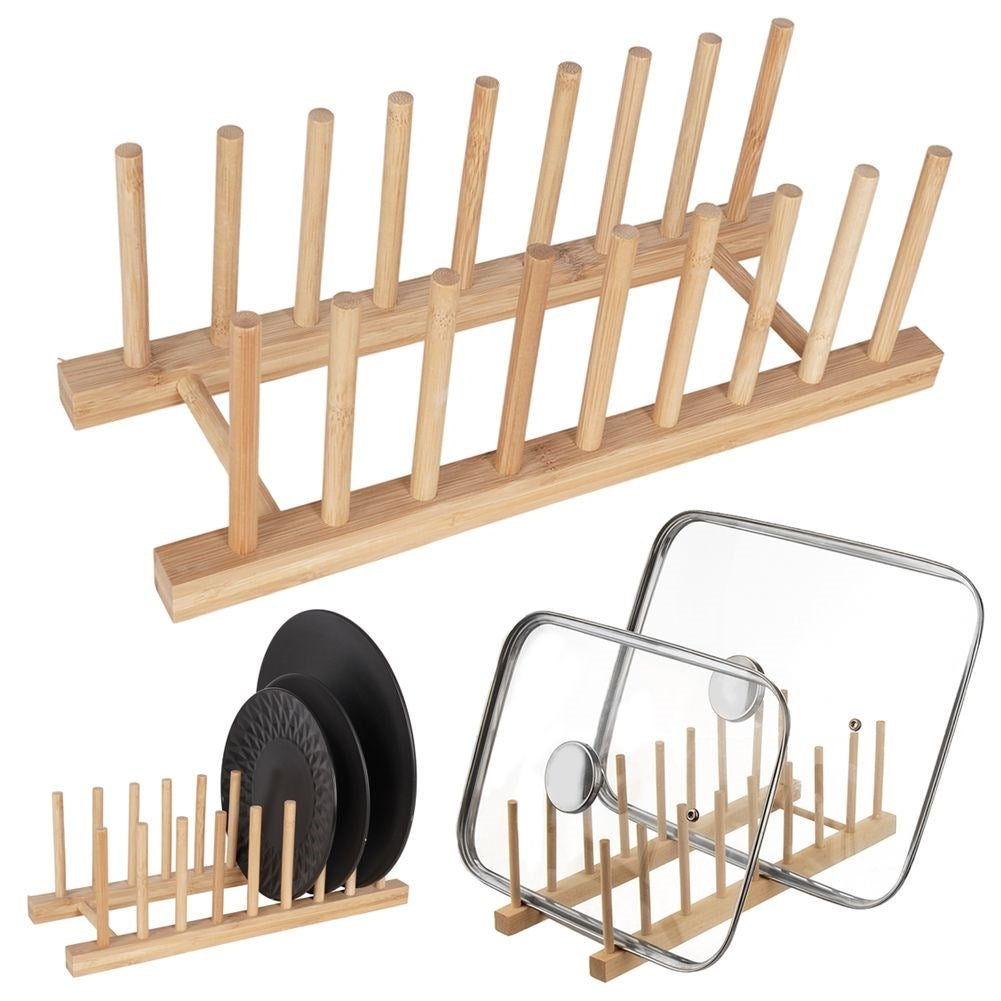 Plate organizer in natural wood for 8 plates