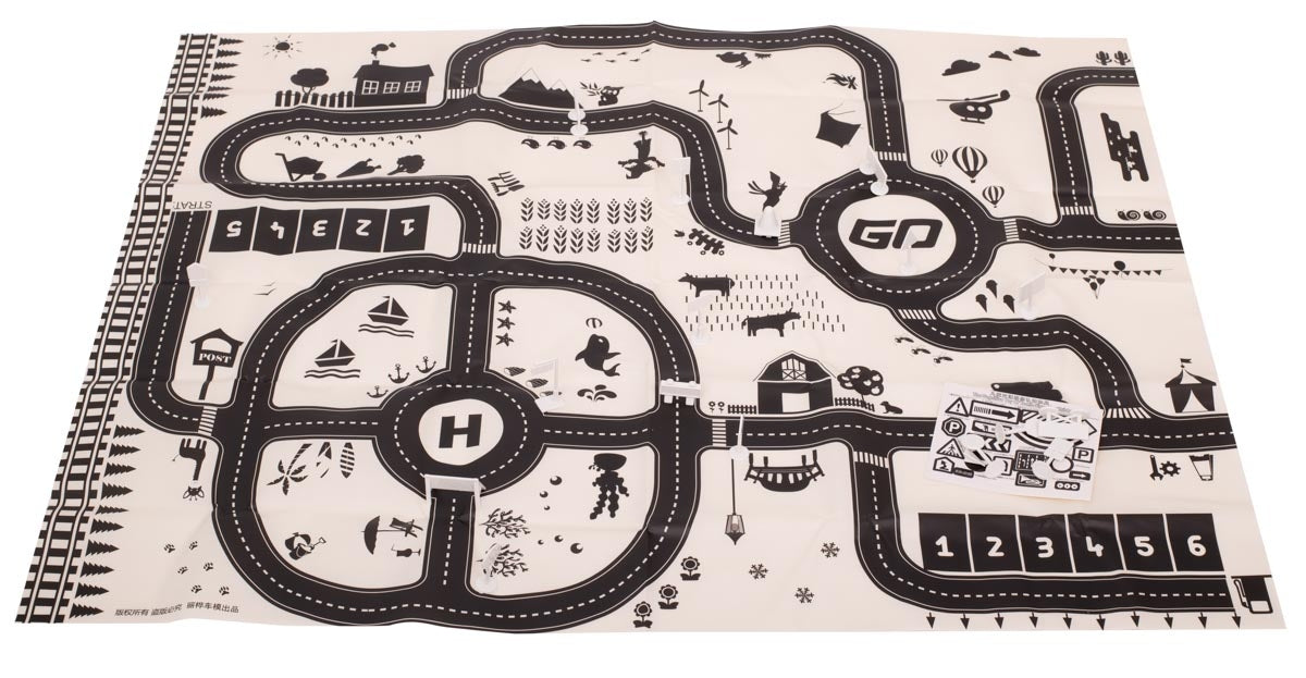 Play mat city street + road signs waterproof cream 130x100cm