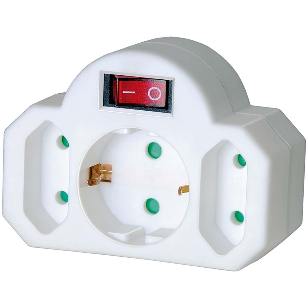 Plug Splitter On / Off Switch 1 x Grounded Plug / 2 x Euro White