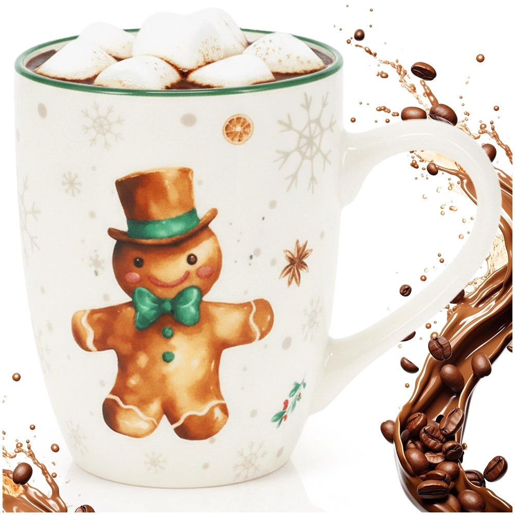 Porcelain Christmas Mug, Gingerbread Design, 320ml