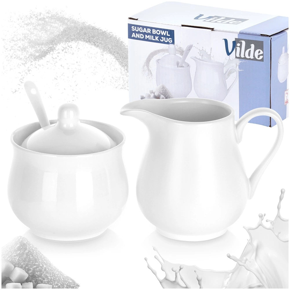 Porcelain Creamer & Sugar Bowl Set, White, 3-Piece