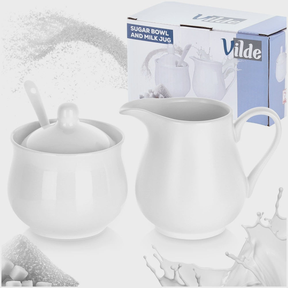 Porcelain Creamer & Sugar Bowl Set, White, 3-Piece