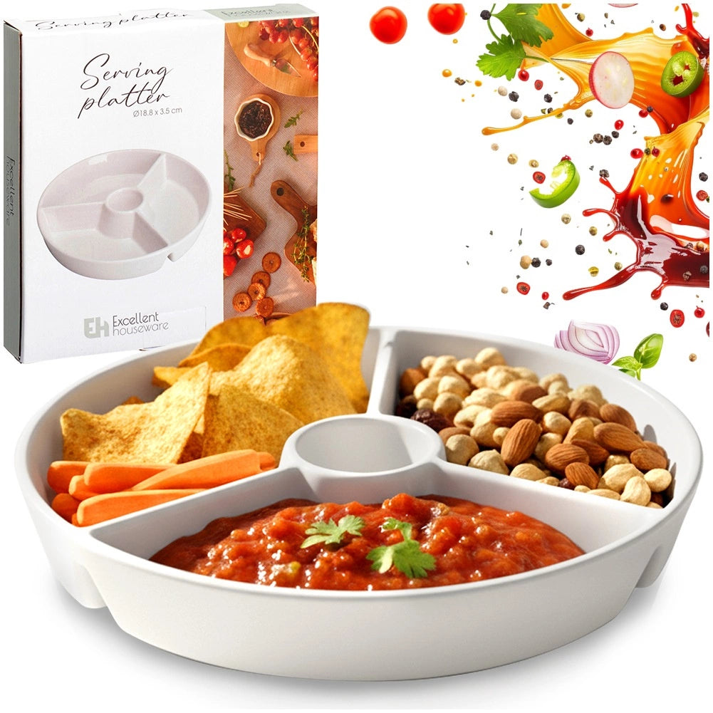 Porcelain Divided Snack Plate, 19 cm, Dishwasher Safe