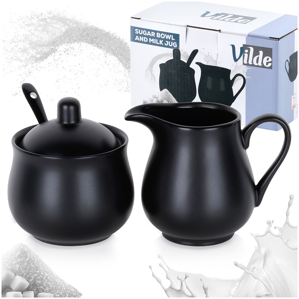 Porcelain Sugar Bowl and Creamer Set, Black, 3-Piece