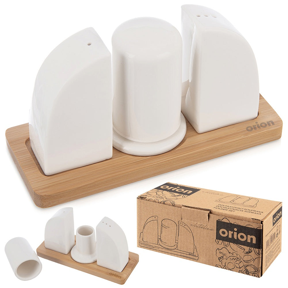 Porcelain salt and pepper shakers with stand WHITELINE 4 pcs.