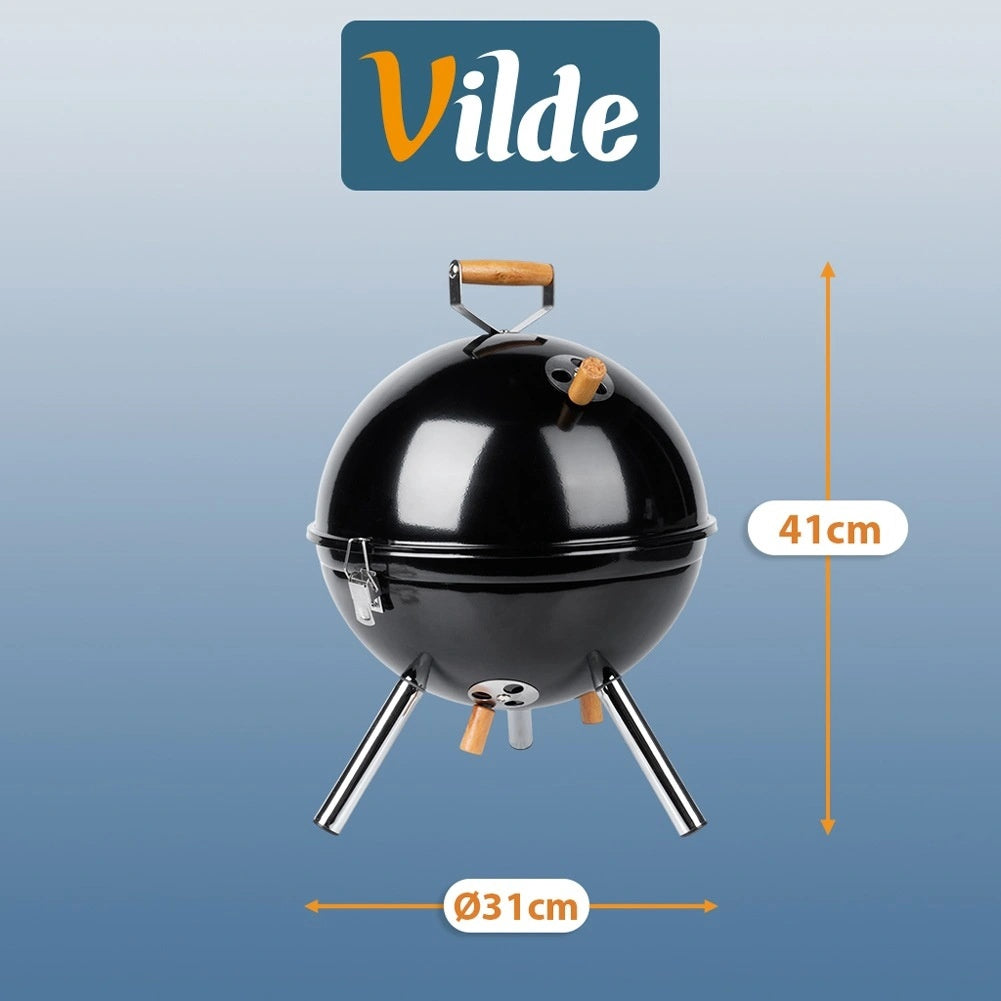 Portable Charcoal Grill, Black Steel, 31x31x41 cm