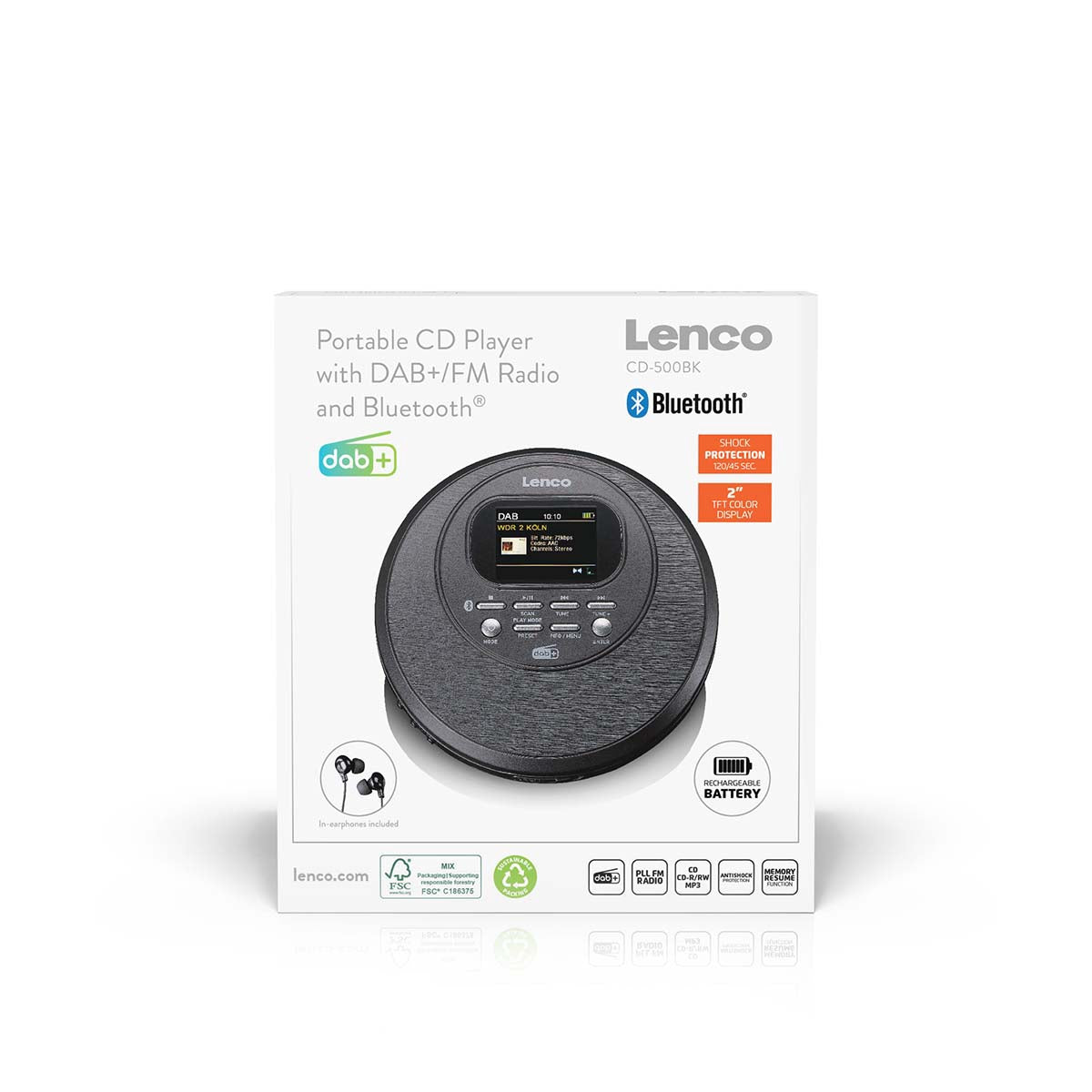 Portable Discman with DAB+, Bluetooth, TFT Screen, Black