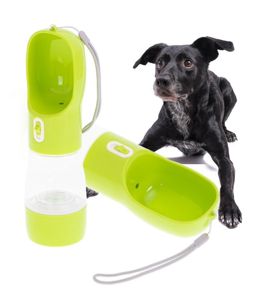 Portable water and food dispenser bottle for dogs green