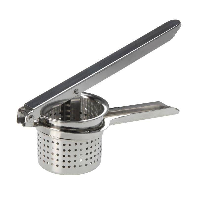 Potato masher in stainless steel and wood for puree and fruit