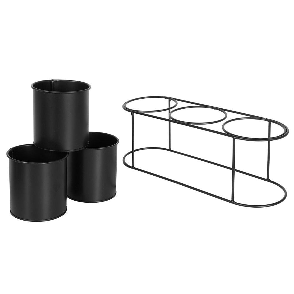 Potted plant stand for three plants in matt black metal